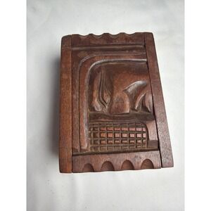 5"x3.5" Hand Carved Unbranded Wooden Trinket Box Brown Good Hecho A Mano